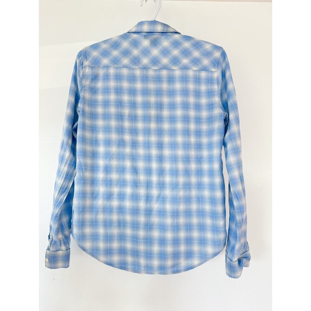 Paige Shirt Top Womens Small Button Up Blue Corn Button Down Plaid Pastel Casual - Picture 2 of 7
